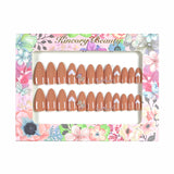 M55 Machine Press on Nails 24Pcs Pure brown heart-shaped bow pearl Almond Medium False Nails