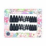 L57 Machine Press on Nails 24Pcs Black clover butterfly lines Coffin Ballerina Long False Nails