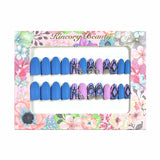 M59 Machine Press on Nails 24Pcs Purple blue symmetrical line diamond Almond Medium False Nails