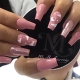 M87 Machine Press on Nails 24Pcs Pink Sparkling Pink Clouds Star Diamonds Coffin Medium False Nails