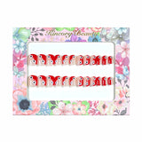 S62 Machine Press on Nails 24Pcs Red and pink flowers Square Squoval Short False Nails