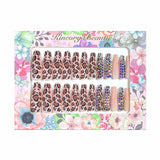 L63 Machine Press on Nails 24Pcs Brown leopard print diamond Coffin Ballerina Long False Nails