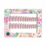 M64 Machine Press on Nails 24Pcs Pink gold line pearl Almond Medium False Nails