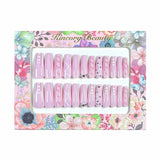 L65 Machine Press on Nails 24Pcs Pink French Love Diamond Coffin Ballerina Long False Nails