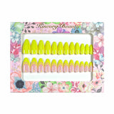 M66 Machine Press on Nails 24Pcs Pure Yellow French Almond Medium False Nails