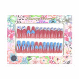 L7 Machine Press on Nails 24Pcs Blue pink love pearl flame Coffin Ballerina Long False Nails