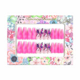 L71 Machine Press on Nails 24Pcs Pink Butterfly Coffin Ballerina Long False Nails