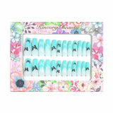 L73 Machine Press on Nails 24Pcs Green French Butterfly Coffin Ballerina Long False Nails