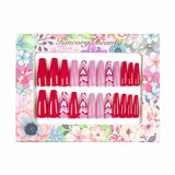 L74 Machine Press on Nails 24Pcs Red pink hearts Coffin Ballerina Long False Nails