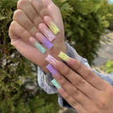 L78 Machine Press on Nails 24Pcs Colored Sacred Fire Coffin Ballerina Long False Nails