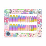 Machine Press on Nails 24Pcs Colorful gradient heart lip print Coffin Ballerina Long False Nails