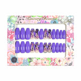 M85 Machine Press on Nails 24Pcs Purple French Butterfly Coffin Medium False Nails