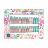 L86 Machine Press on Nails 24Pcs Green gradient diamond Coffin Ballerina Long False Nails