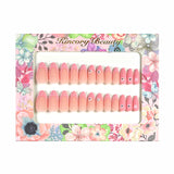 M86 Machine Press on Nails 24Pcs Pink French White Flower Almond Medium False Nails