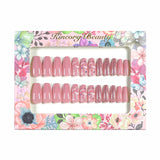 M87 Machine Press on Nails 24Pcs Pink Sparkling Pink Clouds Star Diamonds Coffin Medium False Nails