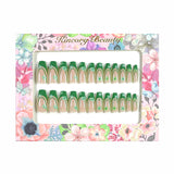 M9 Machine Press on Nails 24Pcs Green French Flower Coffin Medium False Nails