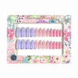 M93 Machine Press on Nails 24Pcs Purple Pink Love Almond Medium False Nails