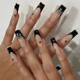 L109 Machine Press on Nails 24Pcs Black French Cross Coffin Ballerina Long False Nails