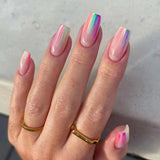 M84 Machine Press on Nails 24Pcs Color gradient rainbow Coffin Long False Nails