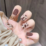 S10 Machine Press on Nails 24Pcs Brown leopard print bow Square Squoval Short False Nails