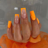 S26 Machine Press on Nails 24Pcs Pure Orange French Square Squoval Short False Nails