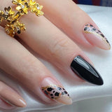 M101 Machine Press on Nails 24Pcs Brown black leopard print pink lines Almond Medium False Nails